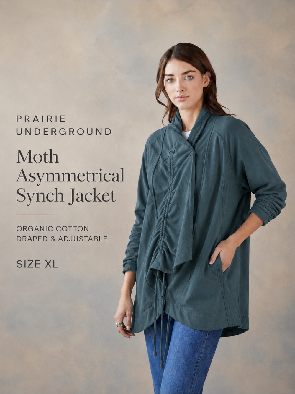 Prairie Underground Moth Asymmetrical Synch Jacket Blue Green XL
